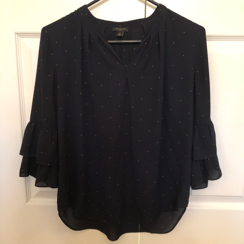 Ann Taylor Polka Dot Flounce Sleeve Blouse